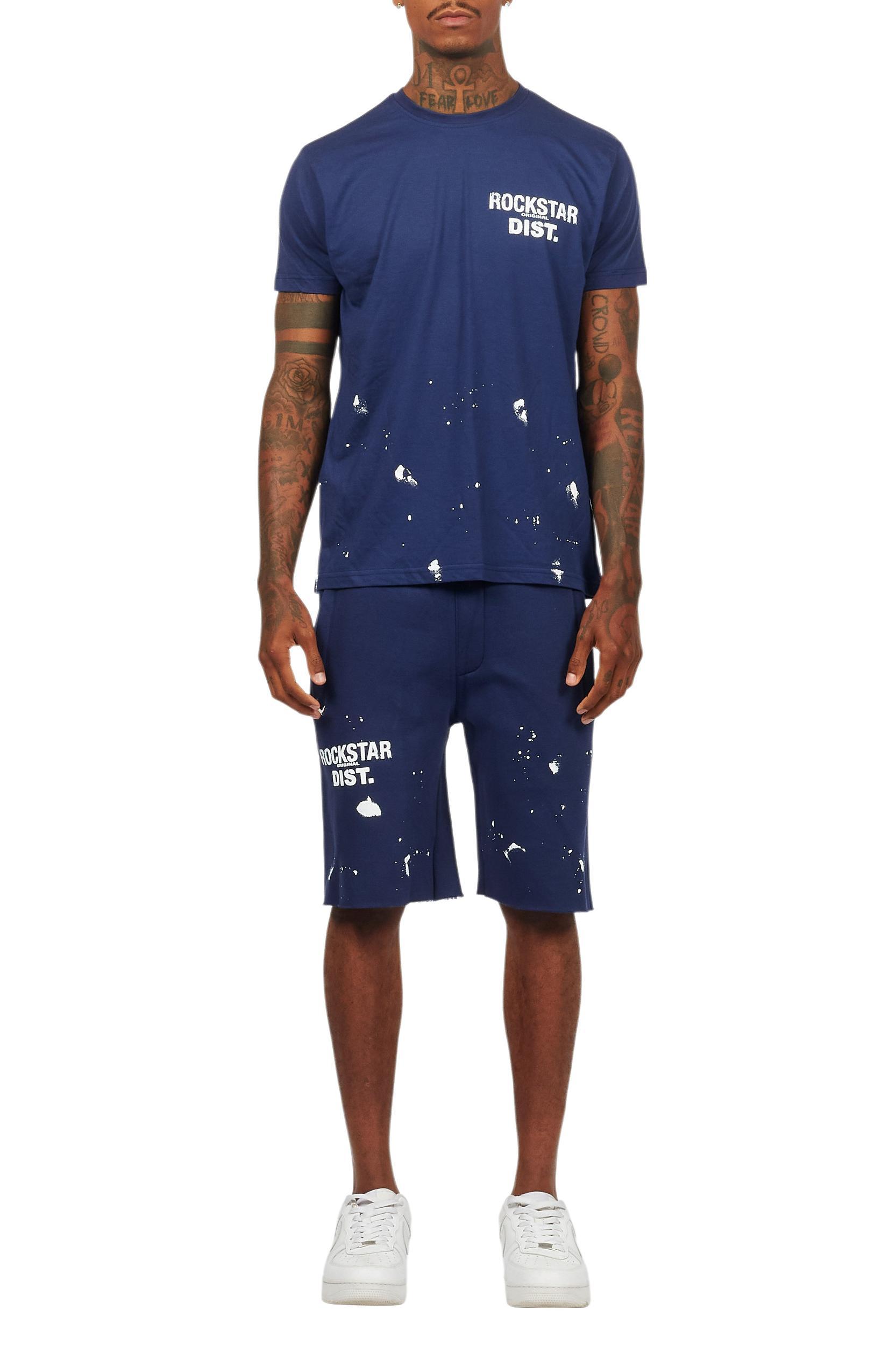 Raffer Navy T-Shirt/Raw Edge Short Set Male Product Image