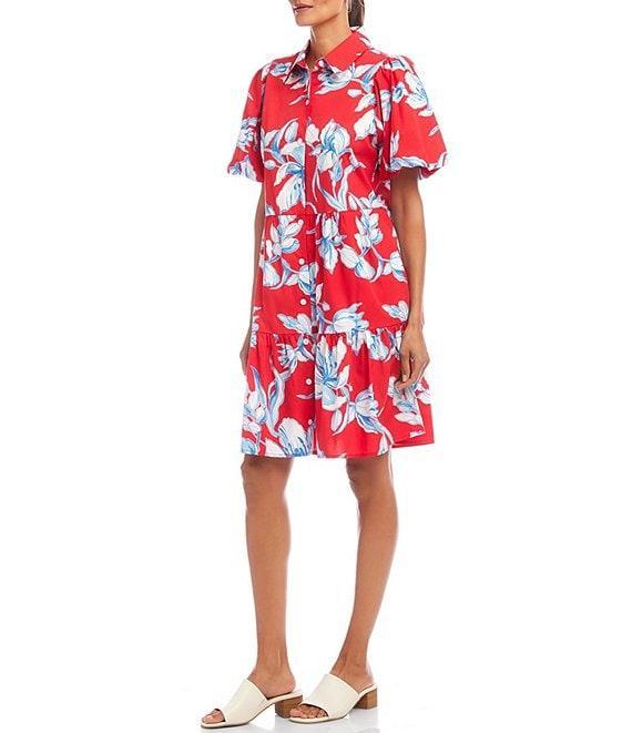 Karen Kane Cotton Puff Sleeve Tiered Shirtdress Product Image