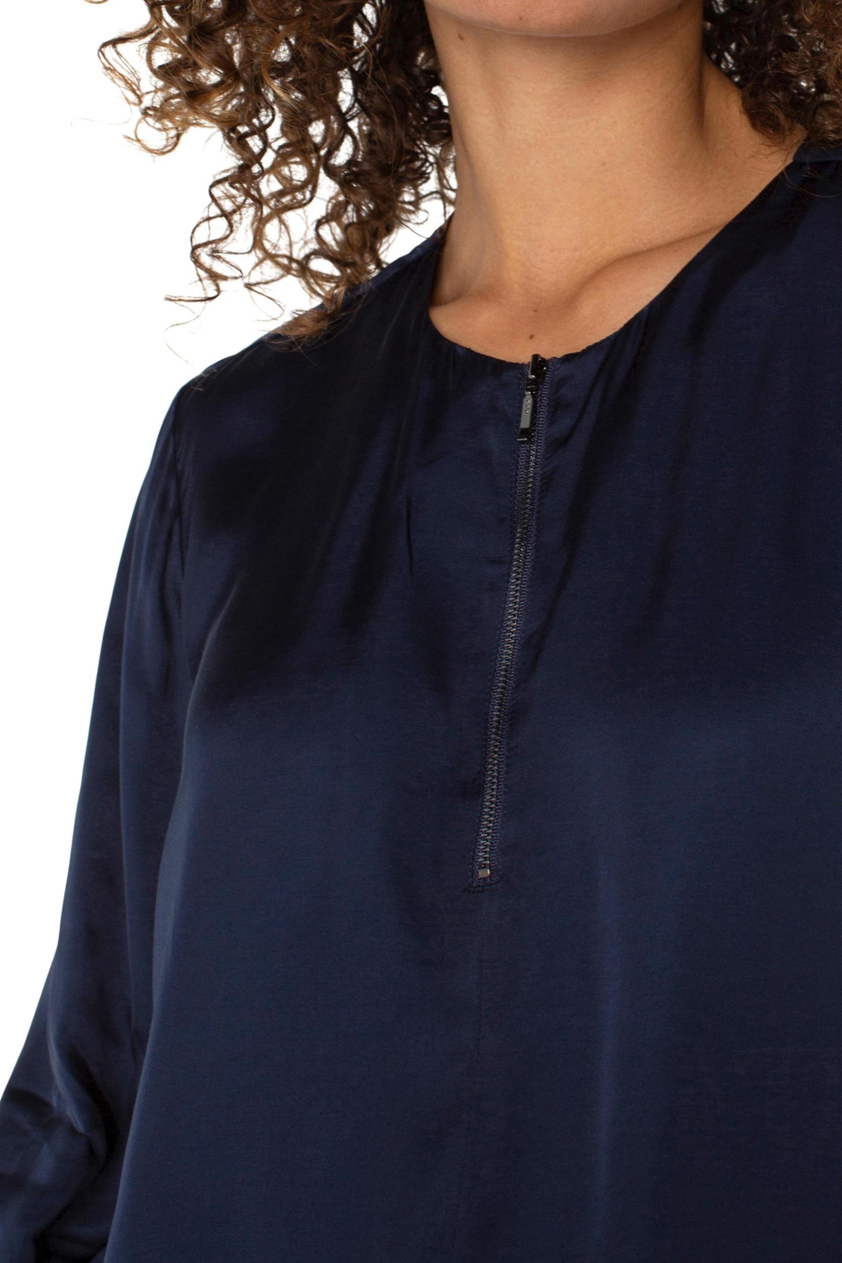 Zip Front Collarless Woven Blouse Product Image