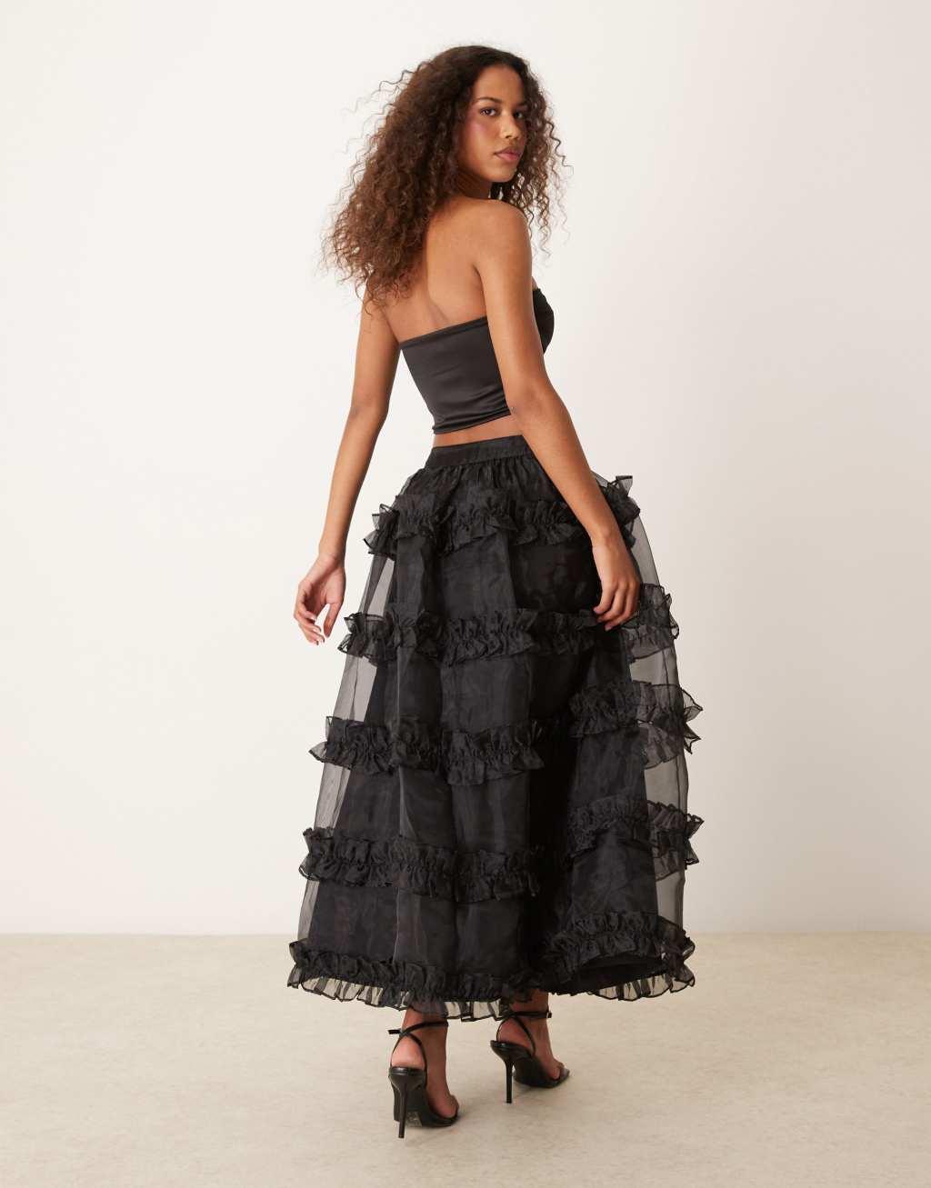 ASOS DESIGN volume ruffle skirt in black Product Image
