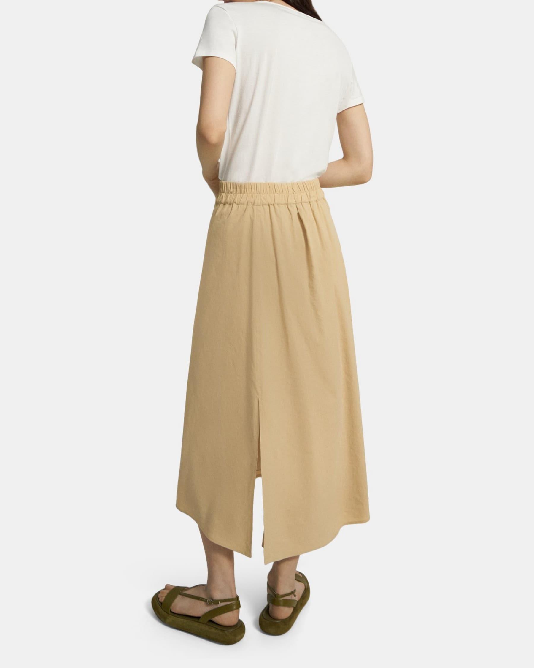A-Line Midi Skirt in Stretch Linen Product Image