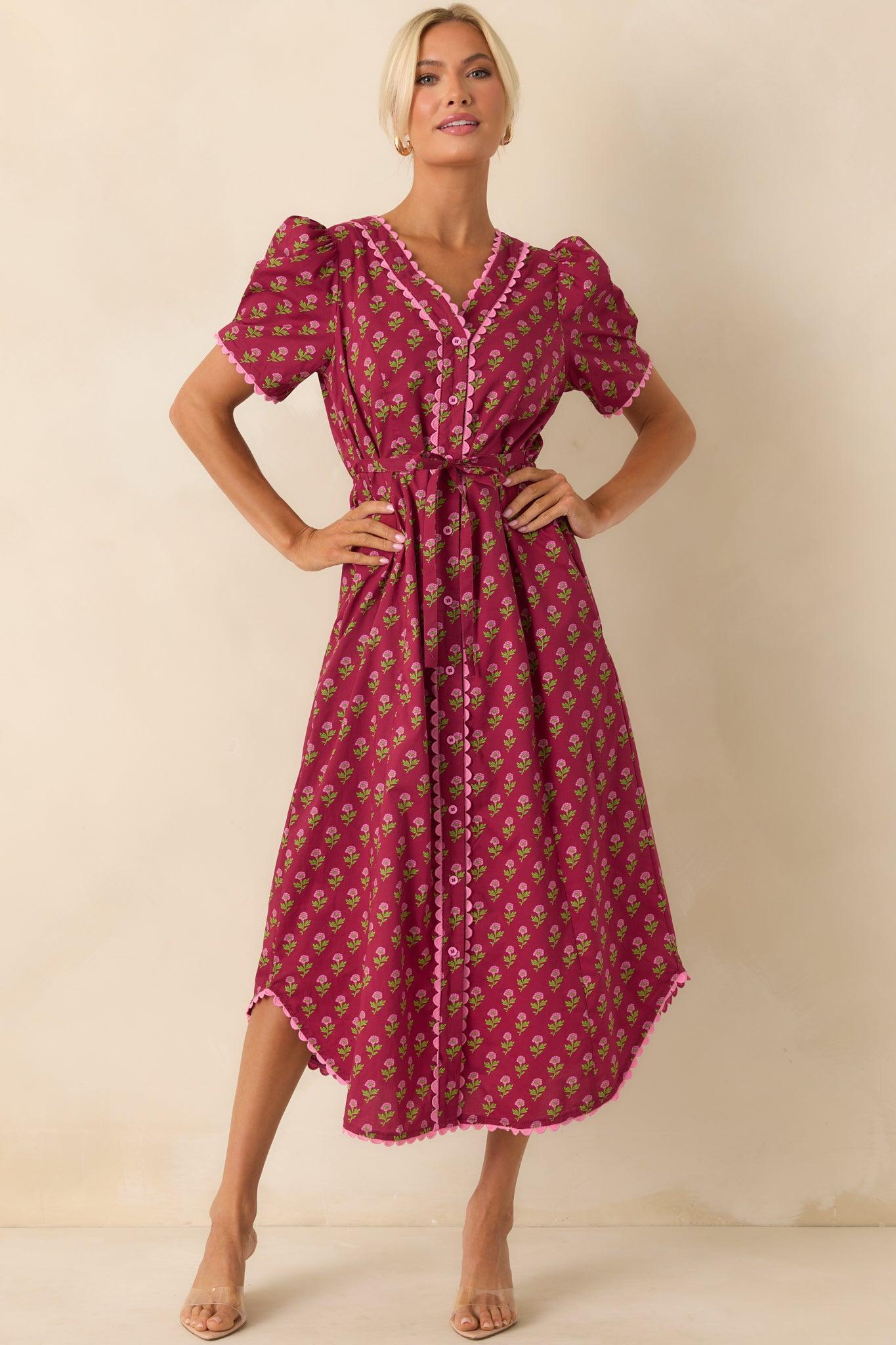 Always A Good Idea Burgundy Multi Floral Print Cotton Maxi Dress Product Image