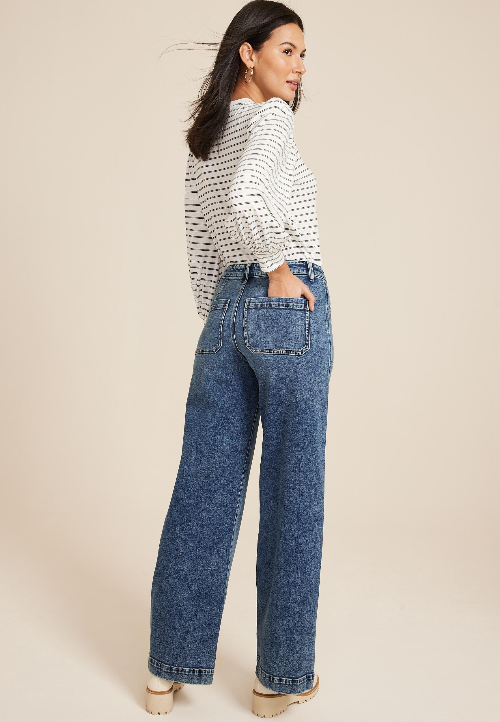Maurices Womens Patch Pocket High Rise Wide Leg Jeans Blue Size 0 Product Image