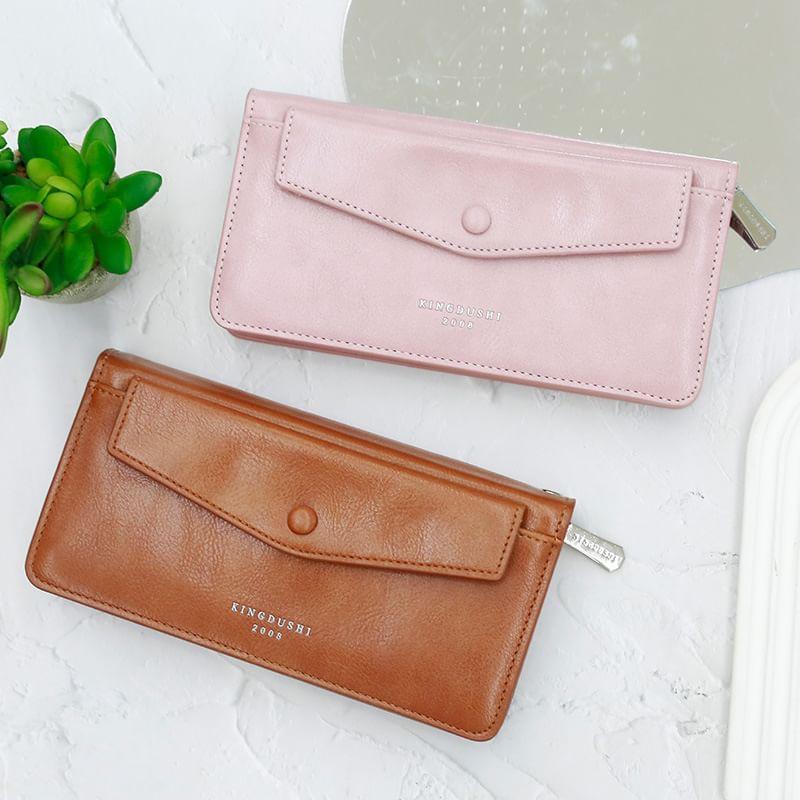 Lettering Faux Leather Long Wallet Product Image