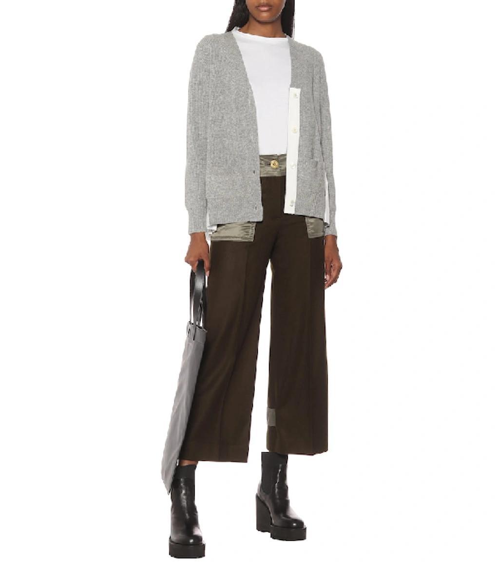 SACAI Grey & White Pleated Back Cardigan In Light Grey Product Image