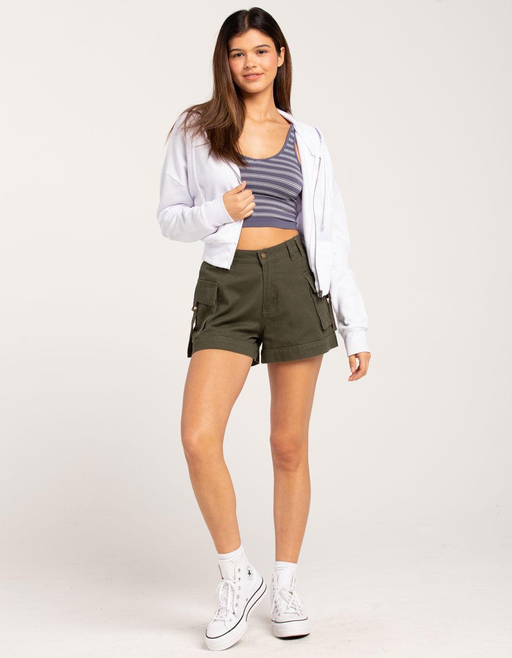 TILLYS Cropped Zip-Up Womens Hoodie - WHITE Product Image