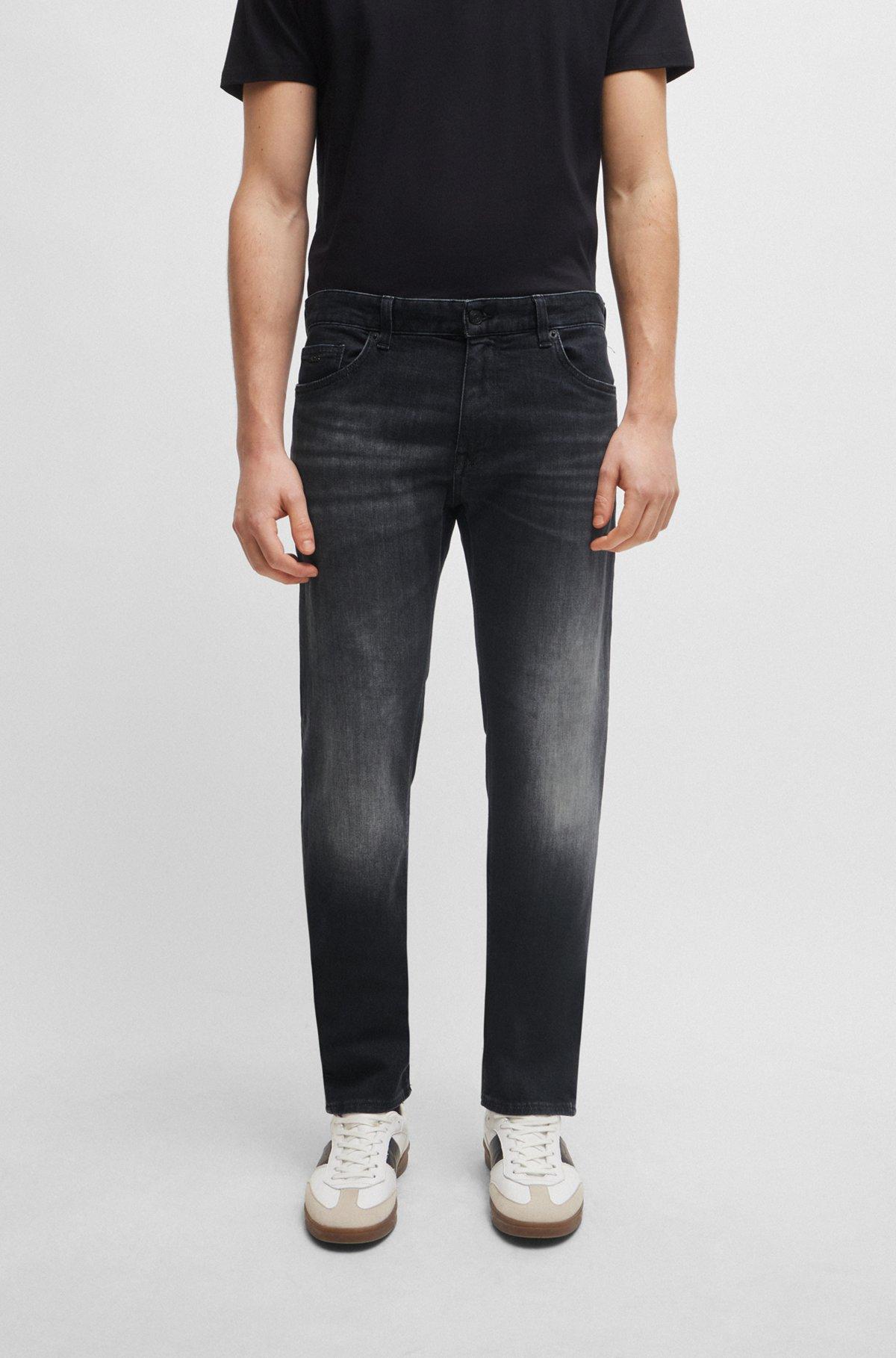 Regular-fit jeans in black Italian cashmere-touch denim Product Image