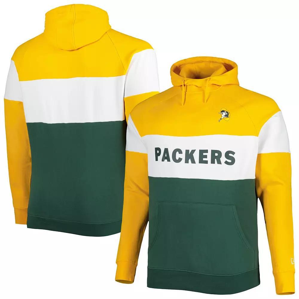 Men's New Era Green Green Bay Packers Big & Tall Throwback Colorblock Fleece Raglan Pullover Hoodie, Size: 5XB Product Image