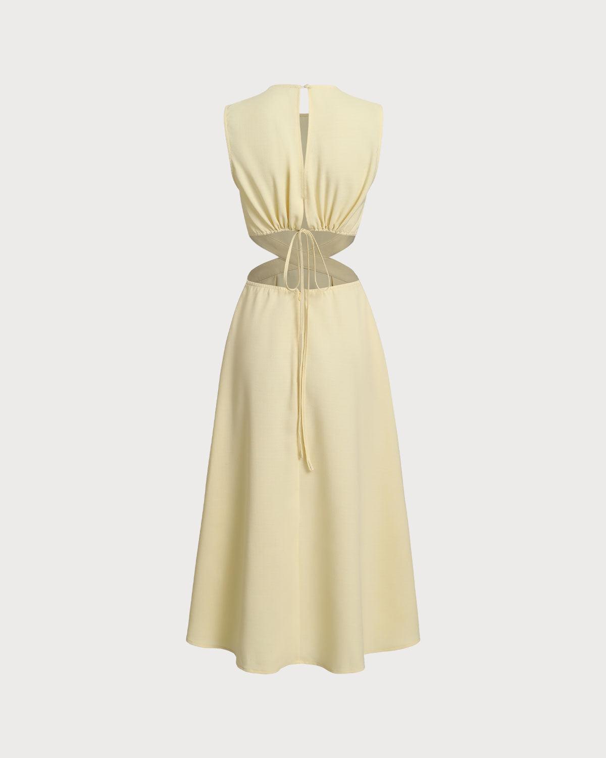 Yellow Round Neck Cut-Out Midi Dress Product Image
