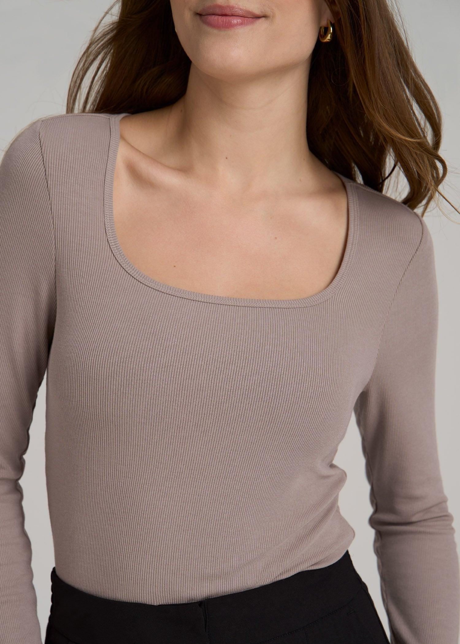 Long Sleeve Ribbed Squareneck Top for Tall Women in Truly Taupe Product Image