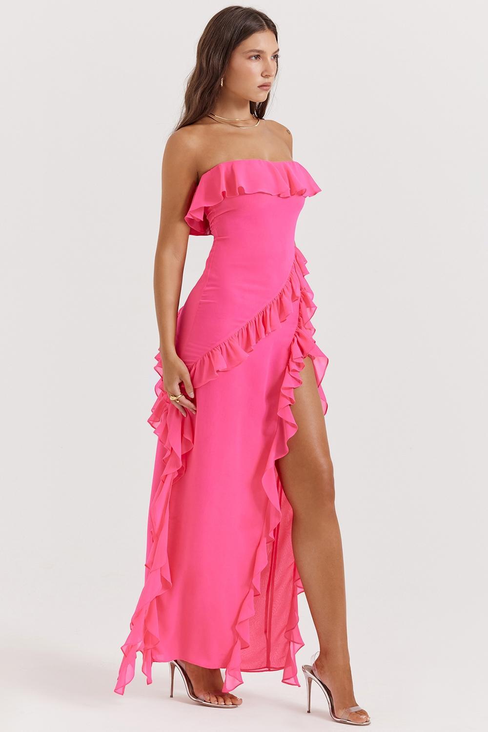 Sarina  fuchsia ruffle maxi dress Product Image