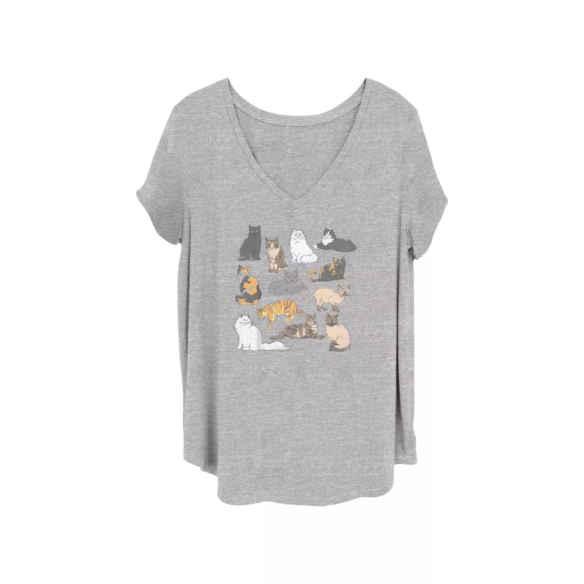 Juniors' Plus Cats Jumble V-Neck Graphic Tee, Women's, Size: 2XL, Grey Gray Product Image
