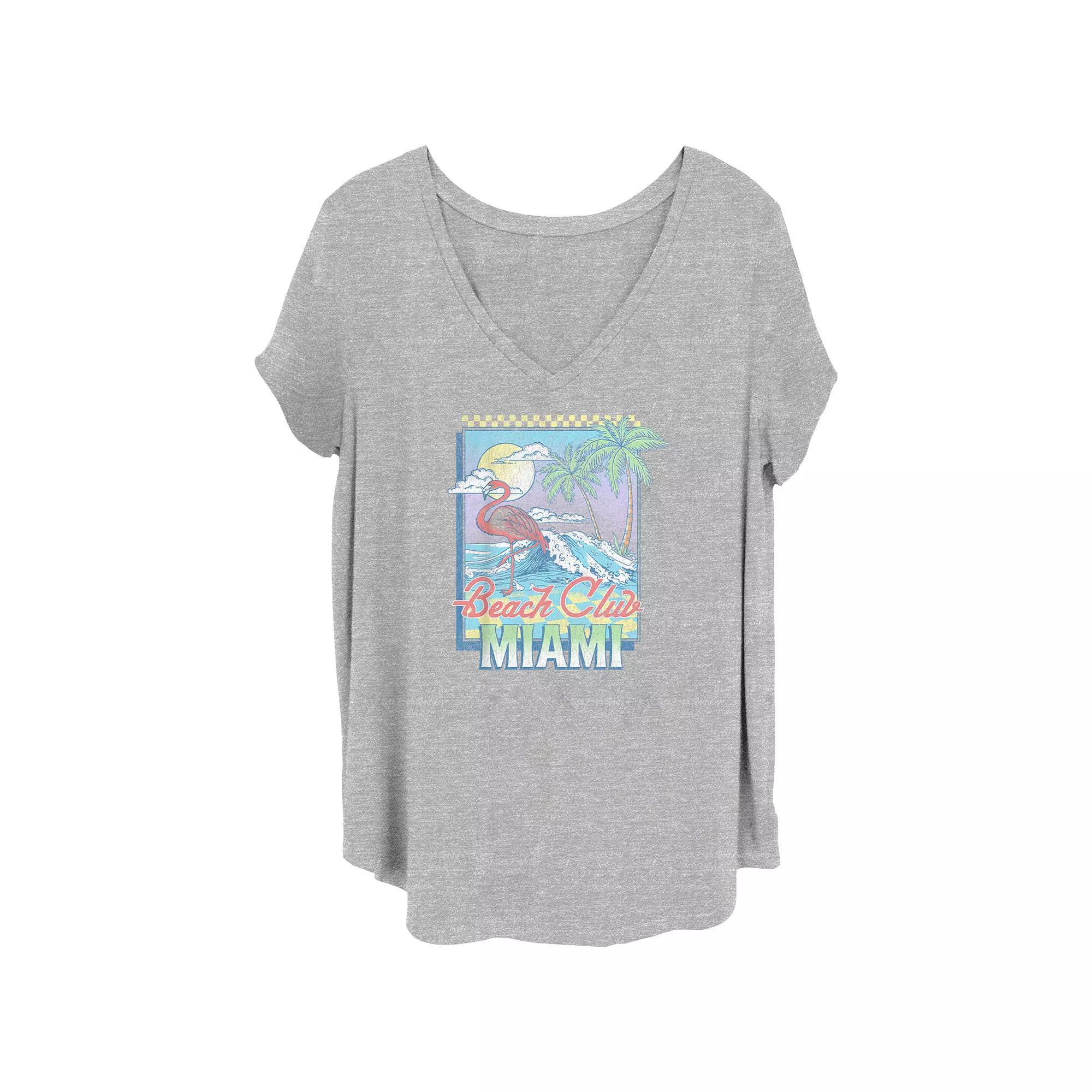 Juniors' Plus Size Miami Beach Club Graphic Tee, Girl's, Size: 2XL, Grey Gray Product Image