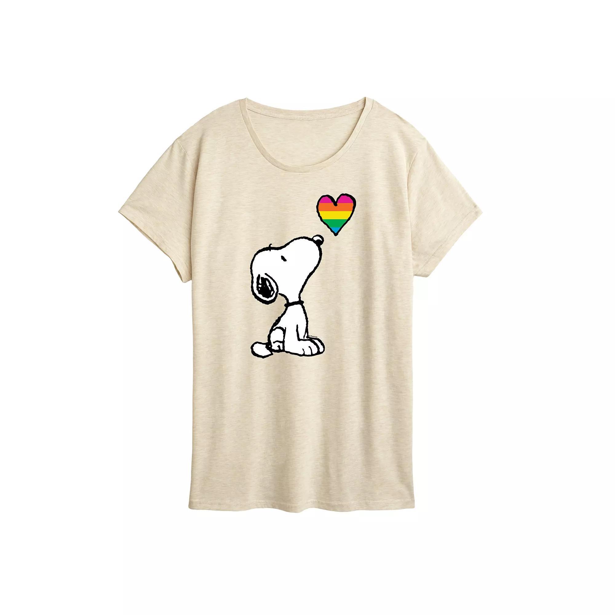 Womens Peanuts Snoopy Rainbow Heart Graphic Tee Product Image