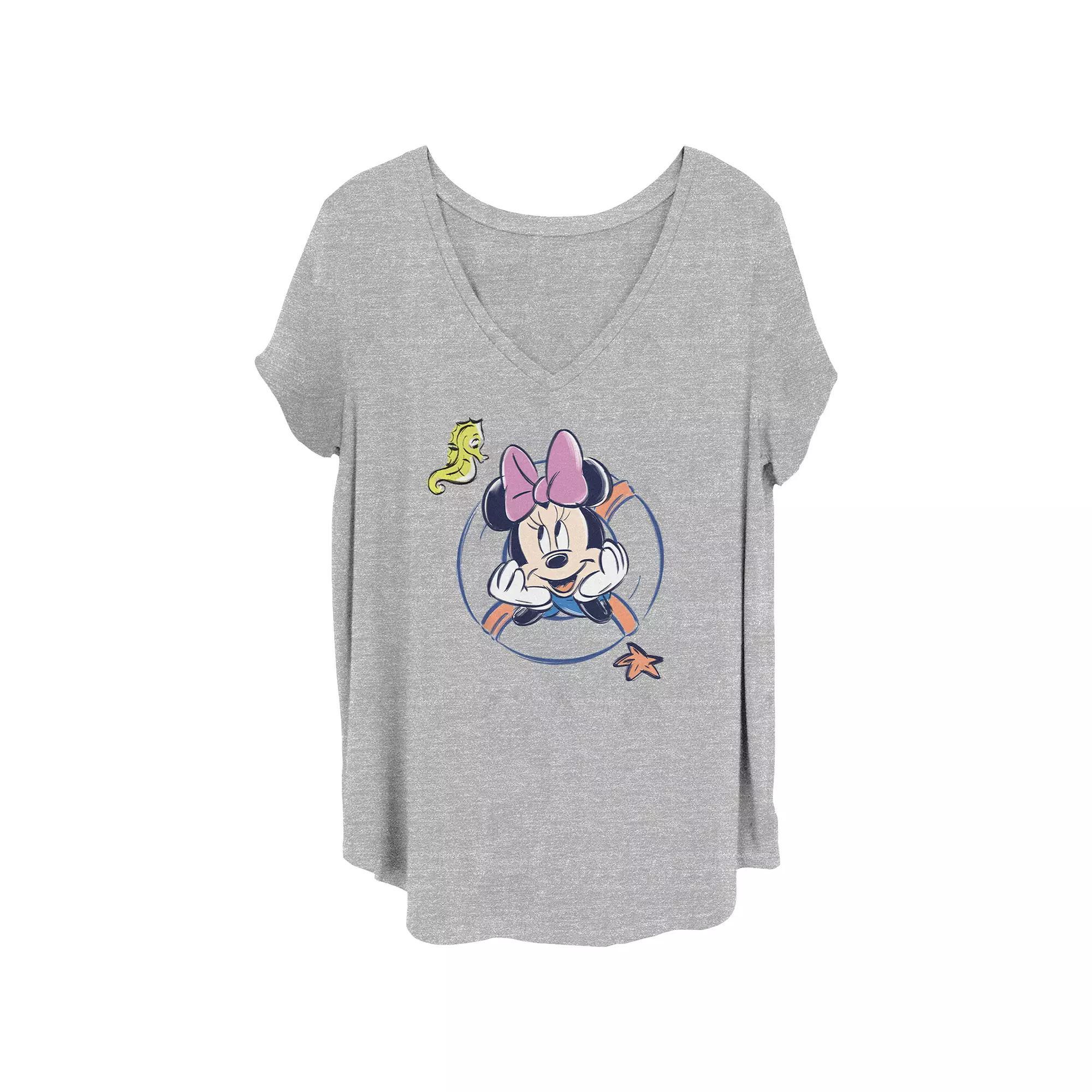 Disneys Minnie Mouse Sea Circle Juniors Plus Graphic Tee, Womens Grey Gray Product Image