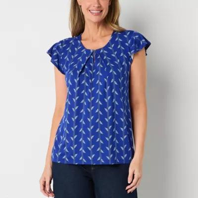 Liz Claiborne Womens Round Neck Short Sleeve Blouse Product Image
