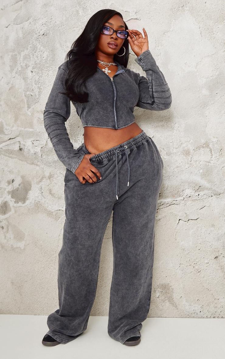 Plus Charcoal Washed Seam Detail Zip Up Corset Hoodie Product Image