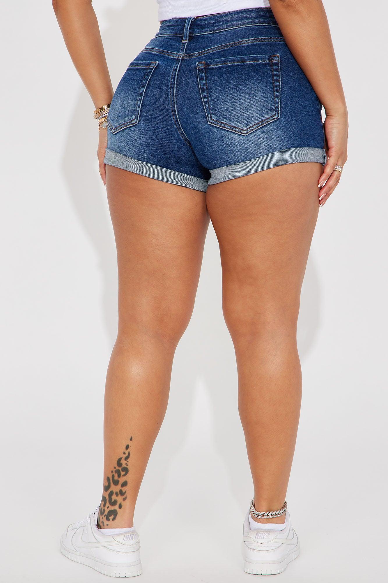 Perfect Stretch Ripped Roll Cuff Short - Dark Wash Product Image