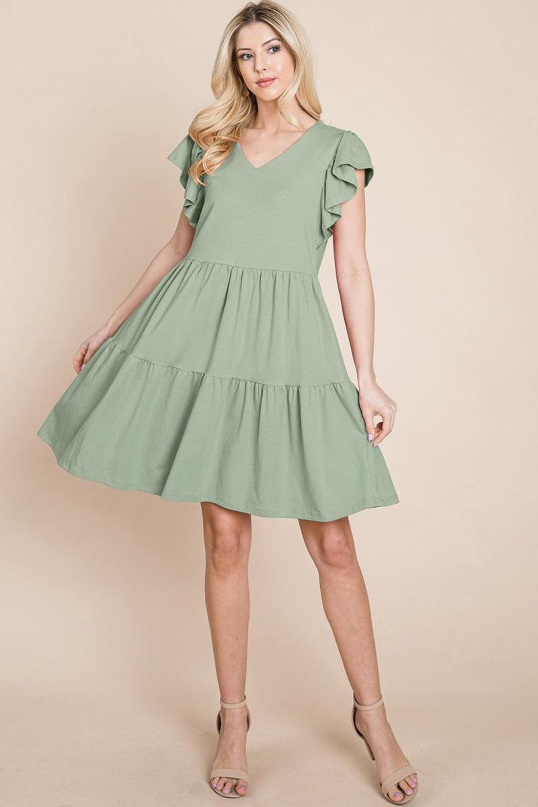 Tiered Ruffle Hem And Sleeve Cotton Dress Product Image