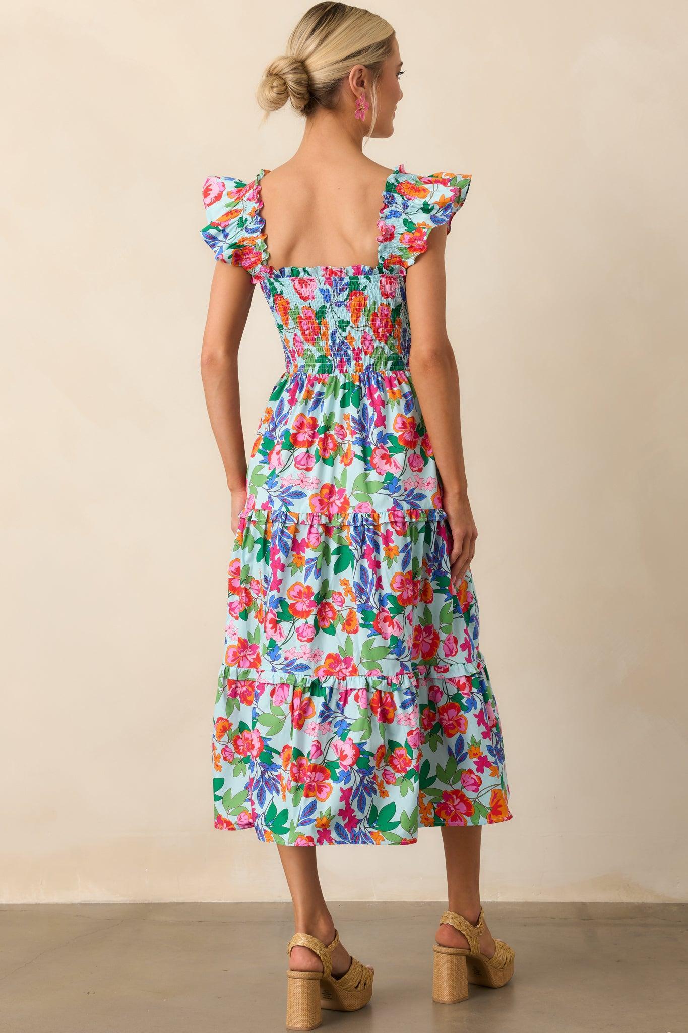 Life In Full Bloom Light Blue Floral Cotton Midi Dress Product Image