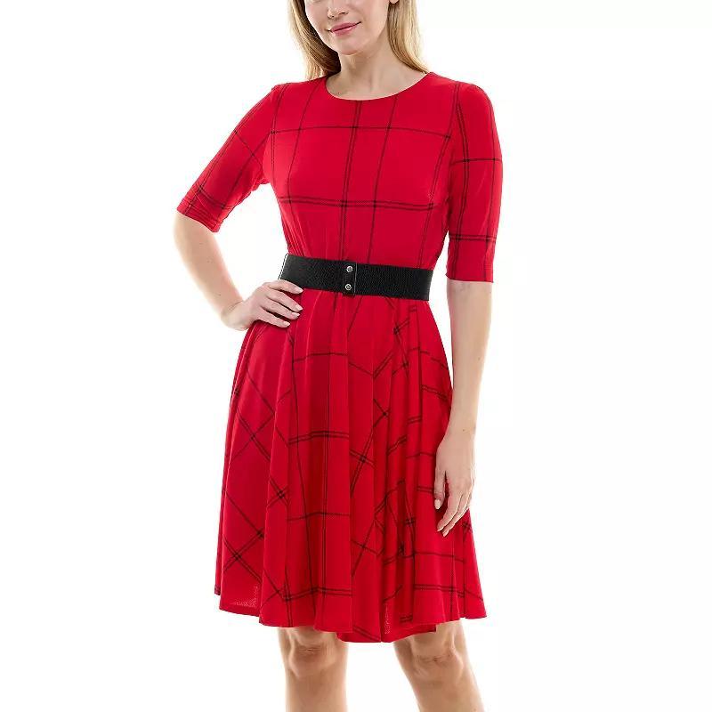 Women's Maison Tara Plaid Knit Fit & Flair Dress, Size: 16, Red Black Product Image