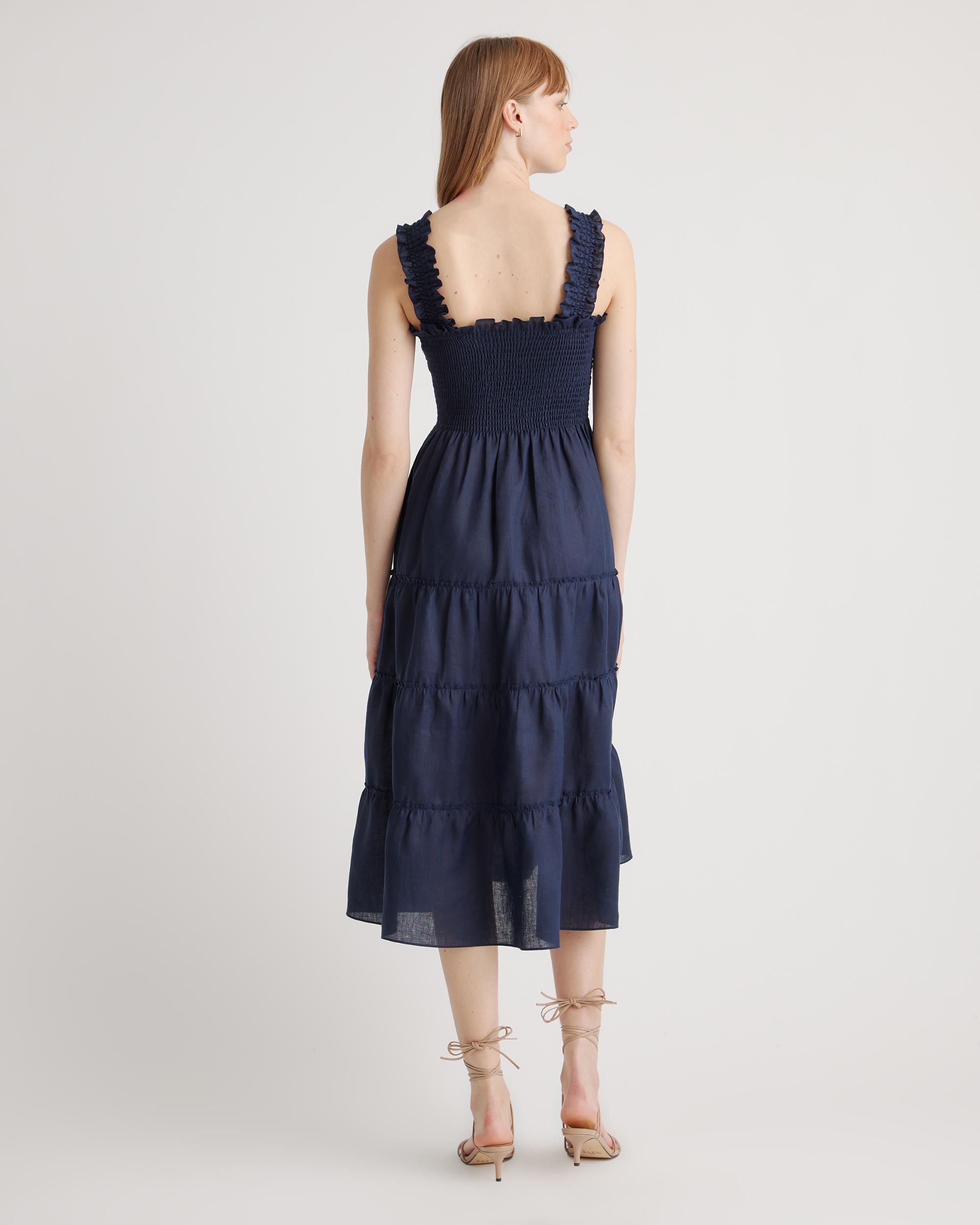 Quince | Women's 100% European Linen Smocked Midi Dress Size XS Product Image