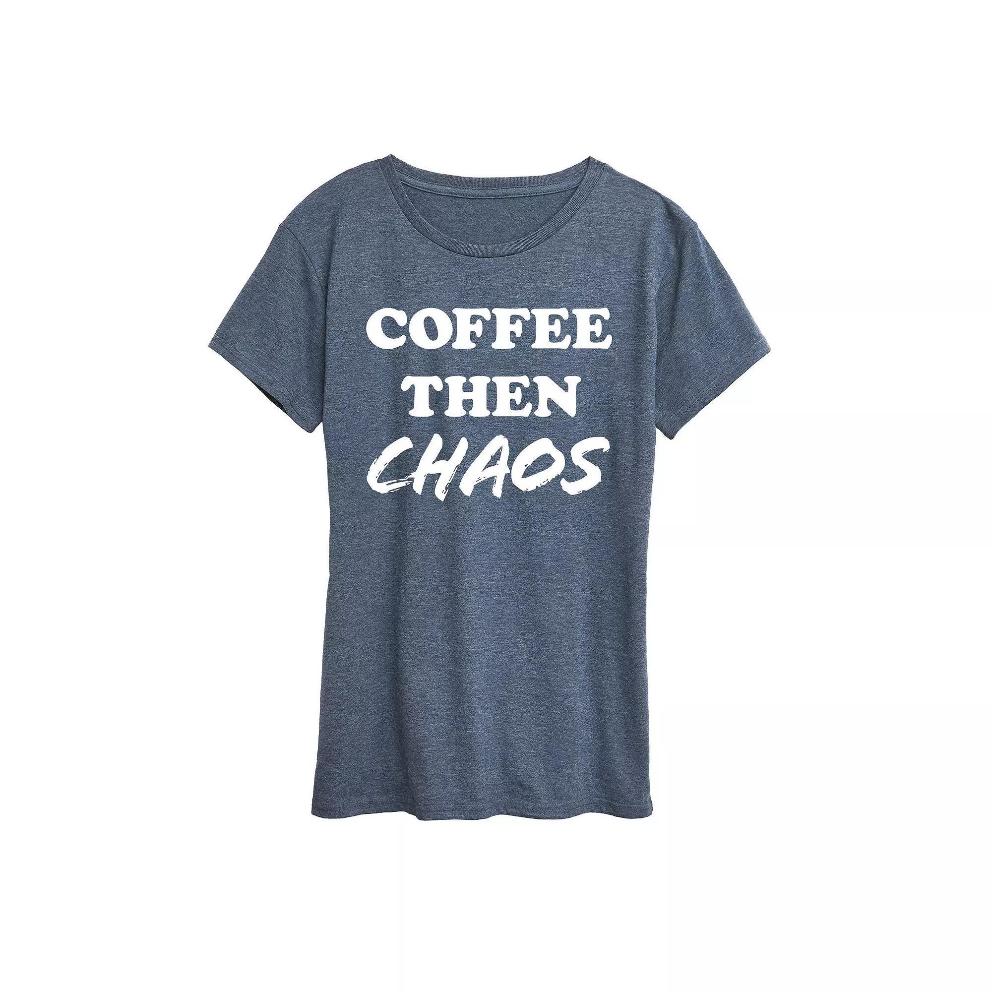 Womens Coffee Then Chaos Graphic Tee, Girls Grey Blue Product Image