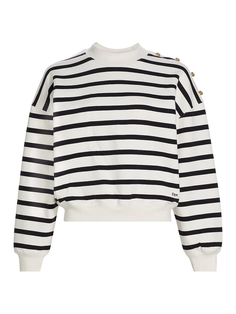 Womens Striped Button-Accented Sweatshirt Product Image