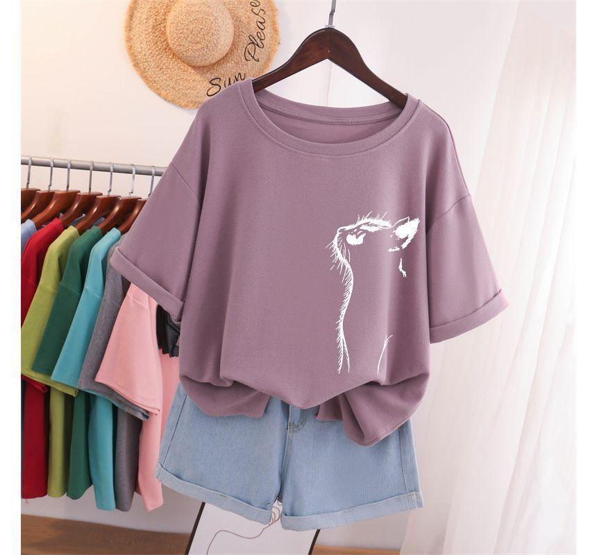 Cat Print Short-Sleeve T-Shirt Product Image