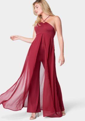 Bebe Womens Overlay Halter Jumpsuit Product Image