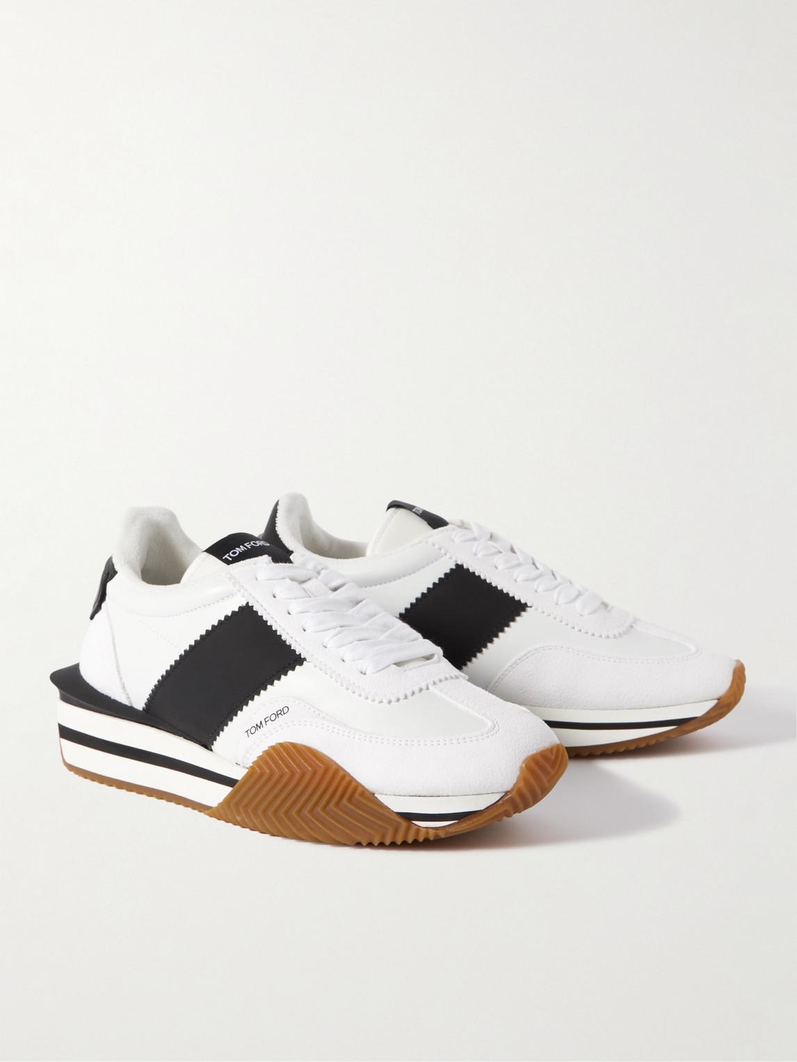 TOM FORD White James Low Top Leather Sneakers In White Black Cream Product Image