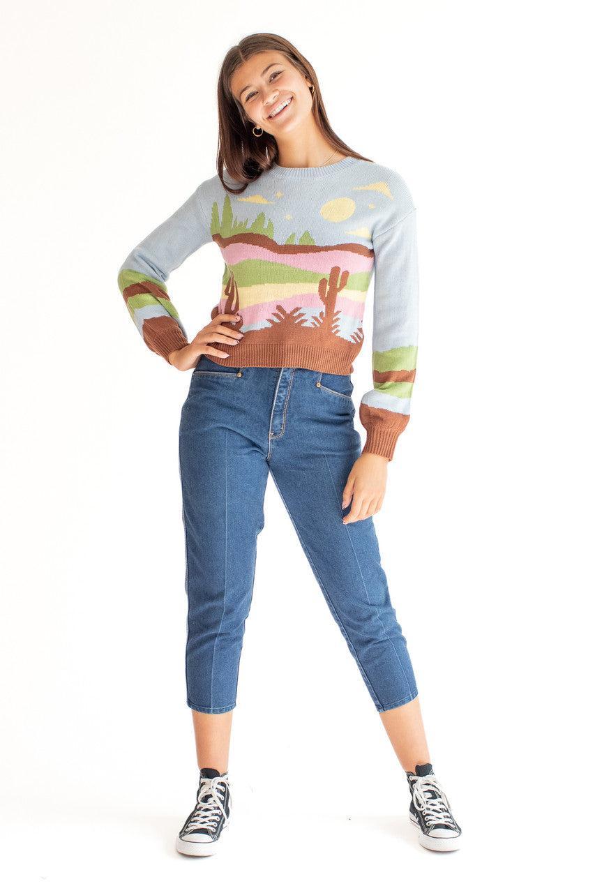 Light Blue Western Landscape Sweater Product Image