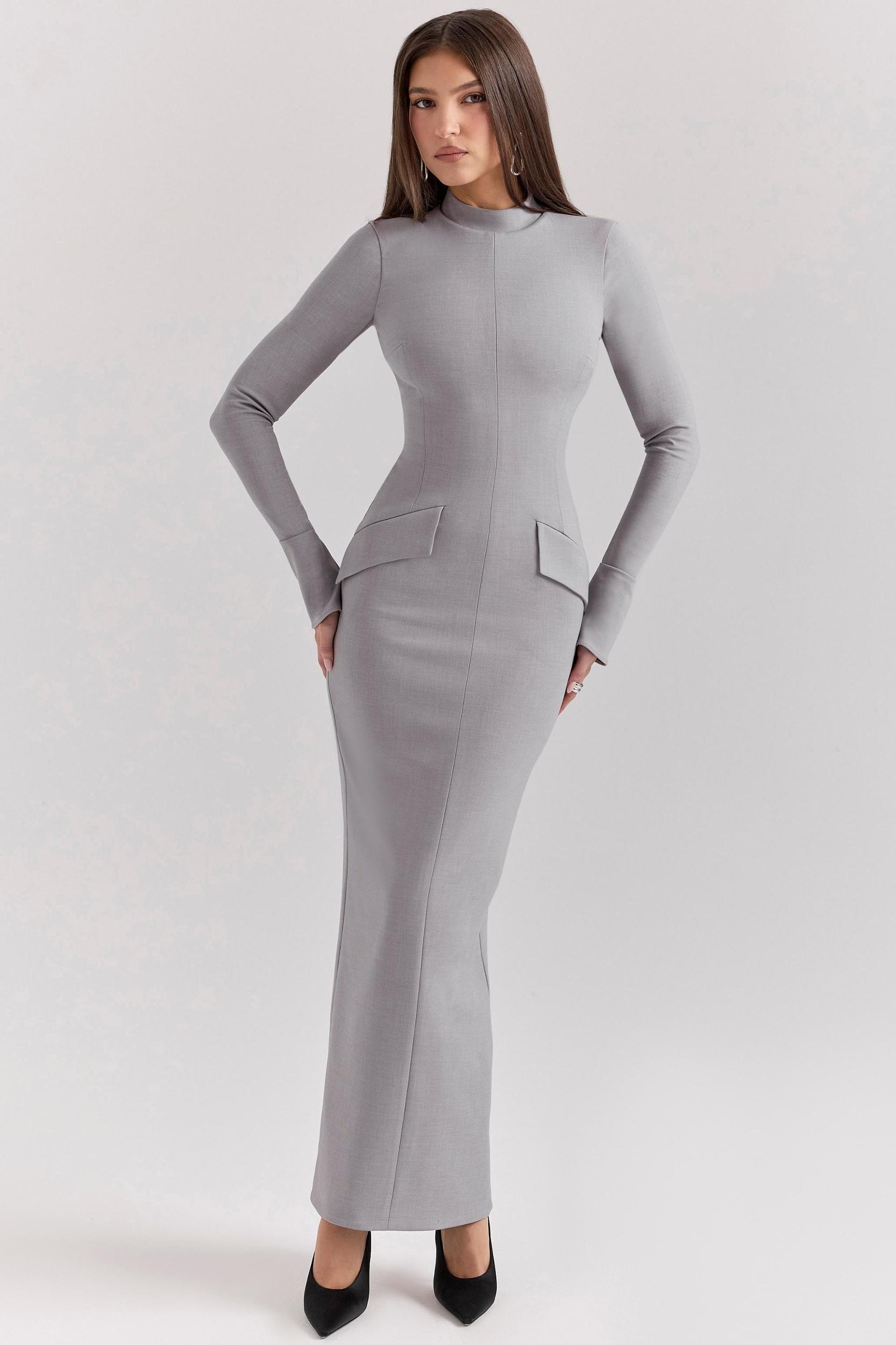 Marie-Louise Light Grey Bodycon Maxi Dress Product Image