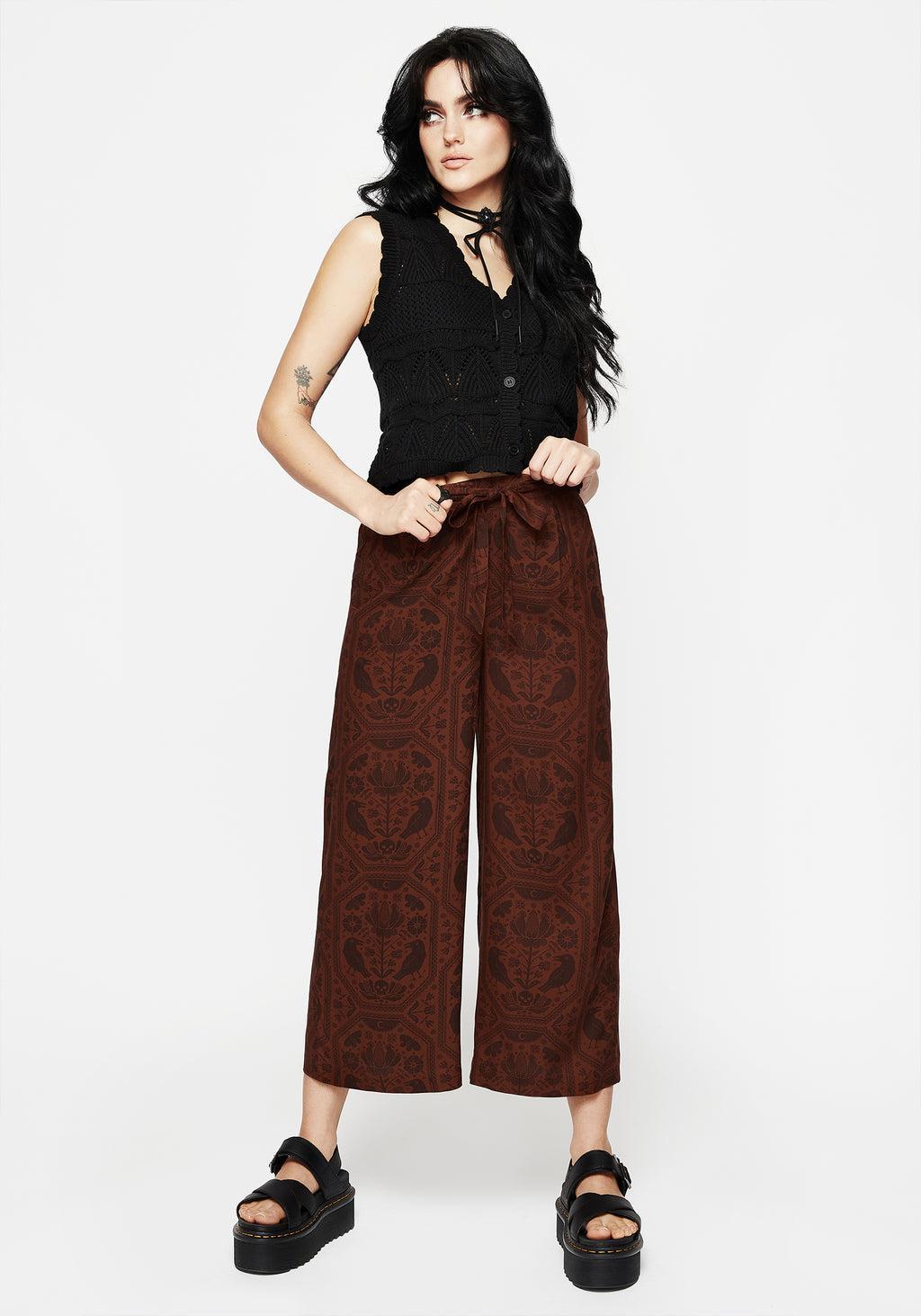 Annabel Tie Waist Wide Leg Culotte Trousers - Rust Product Image