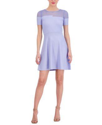 Vince Camuto Womens Jewel-Neck Ribbed Fit & Flare Dress Product Image