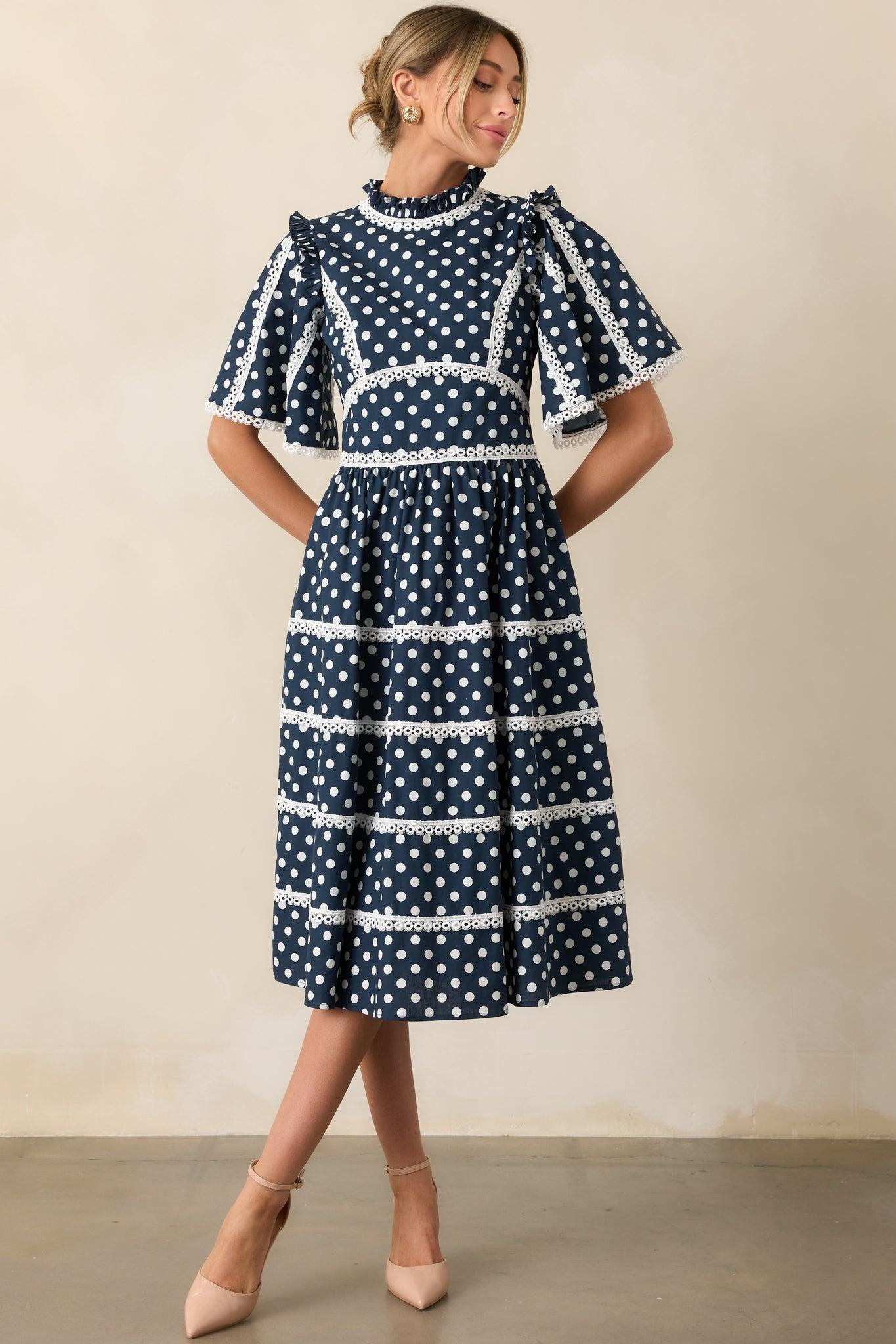 Prosperina Andromeda Navy Polka Dot Cotton Midi Dress Product Image
