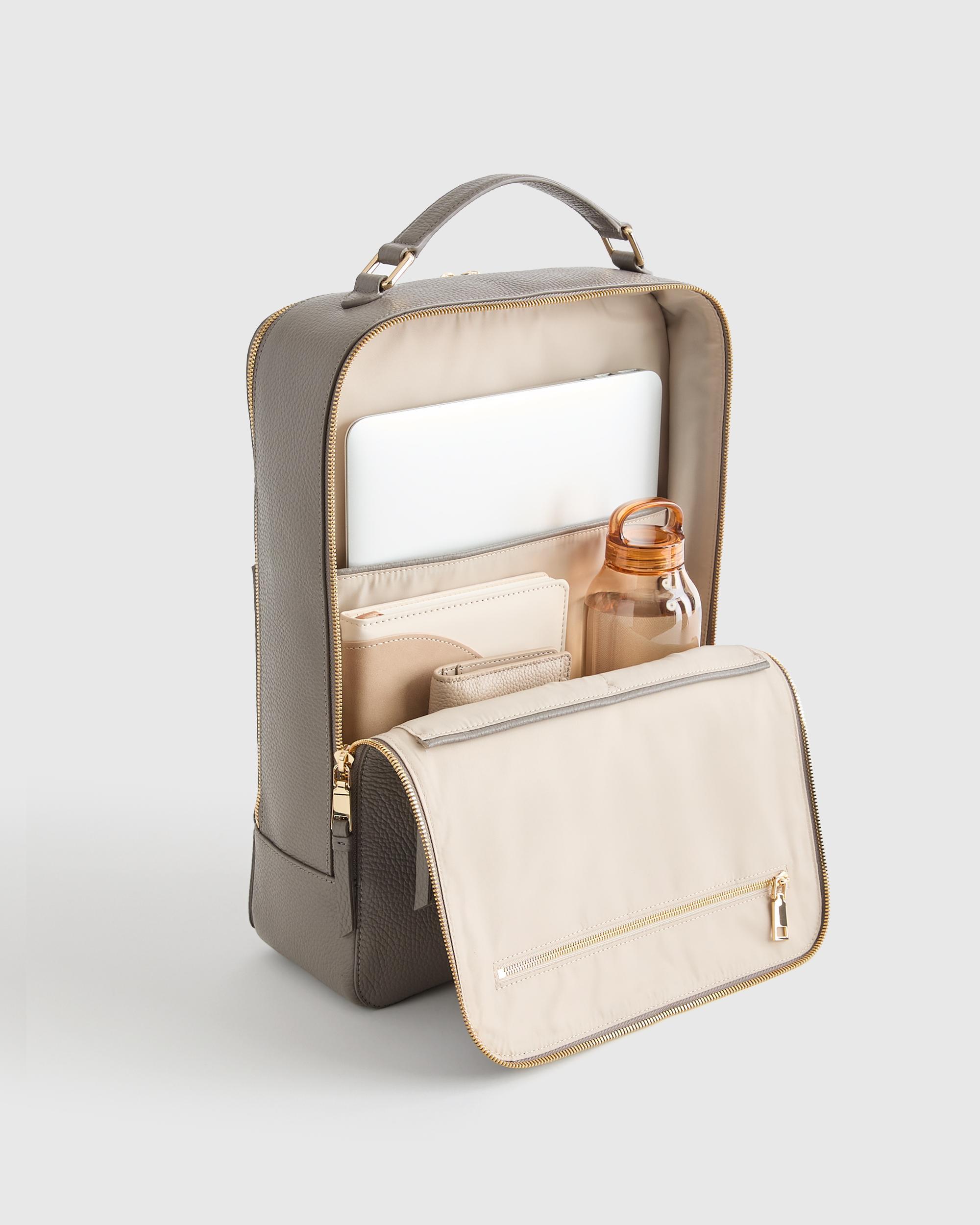 Quince | Women's Italian Leather Laptop Backpack in Mink Product Image