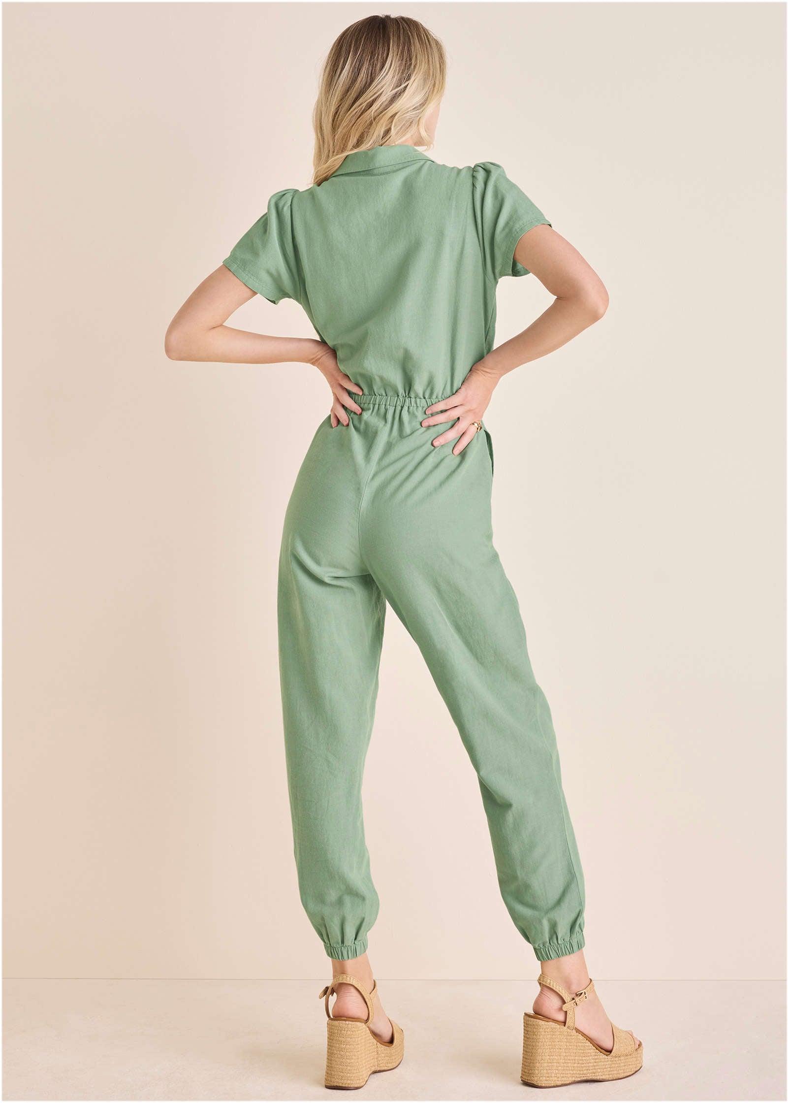 Linen Jogger Jumpsuit - Iceberg Green Product Image