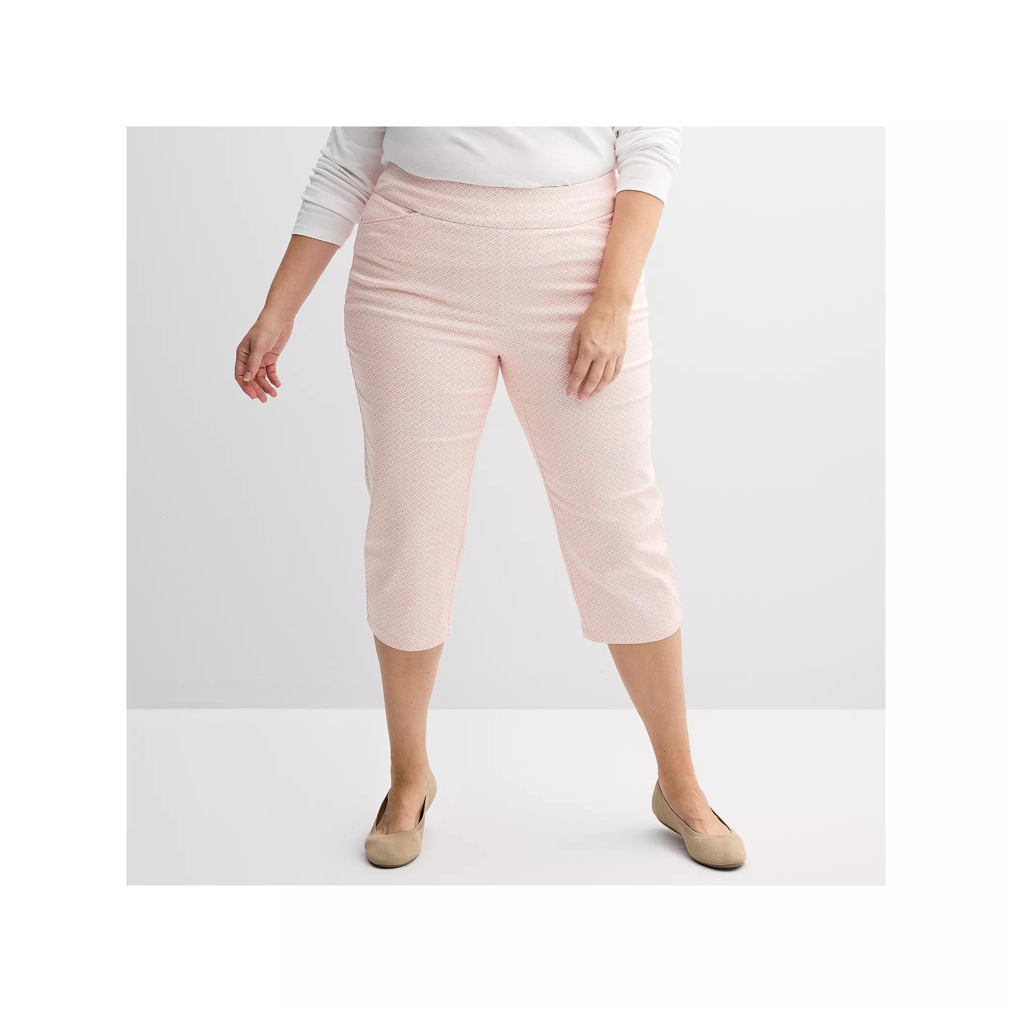 Plus Size Croft & Barrow® Effortless Stretch Capri Pants, Women's, Size: 16 W, White Pink Tiny Geo Product Image