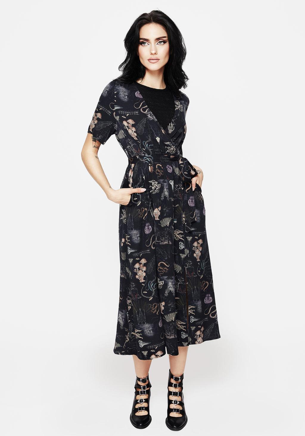 Maudeline Victoriana Print Eco-Viscose Midi Wrap Dress Product Image