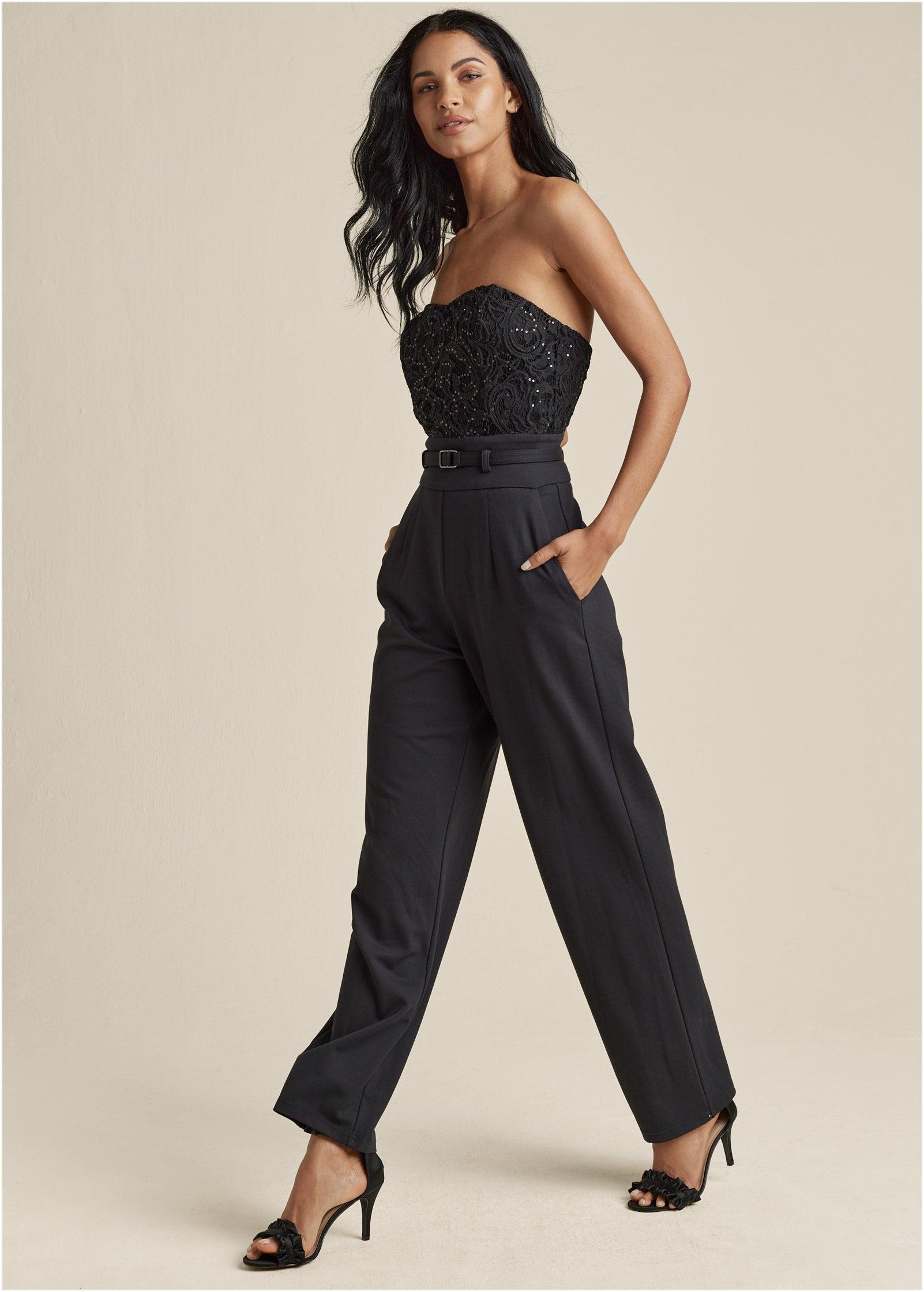 Lace Corset Jumpsuit - Black Product Image