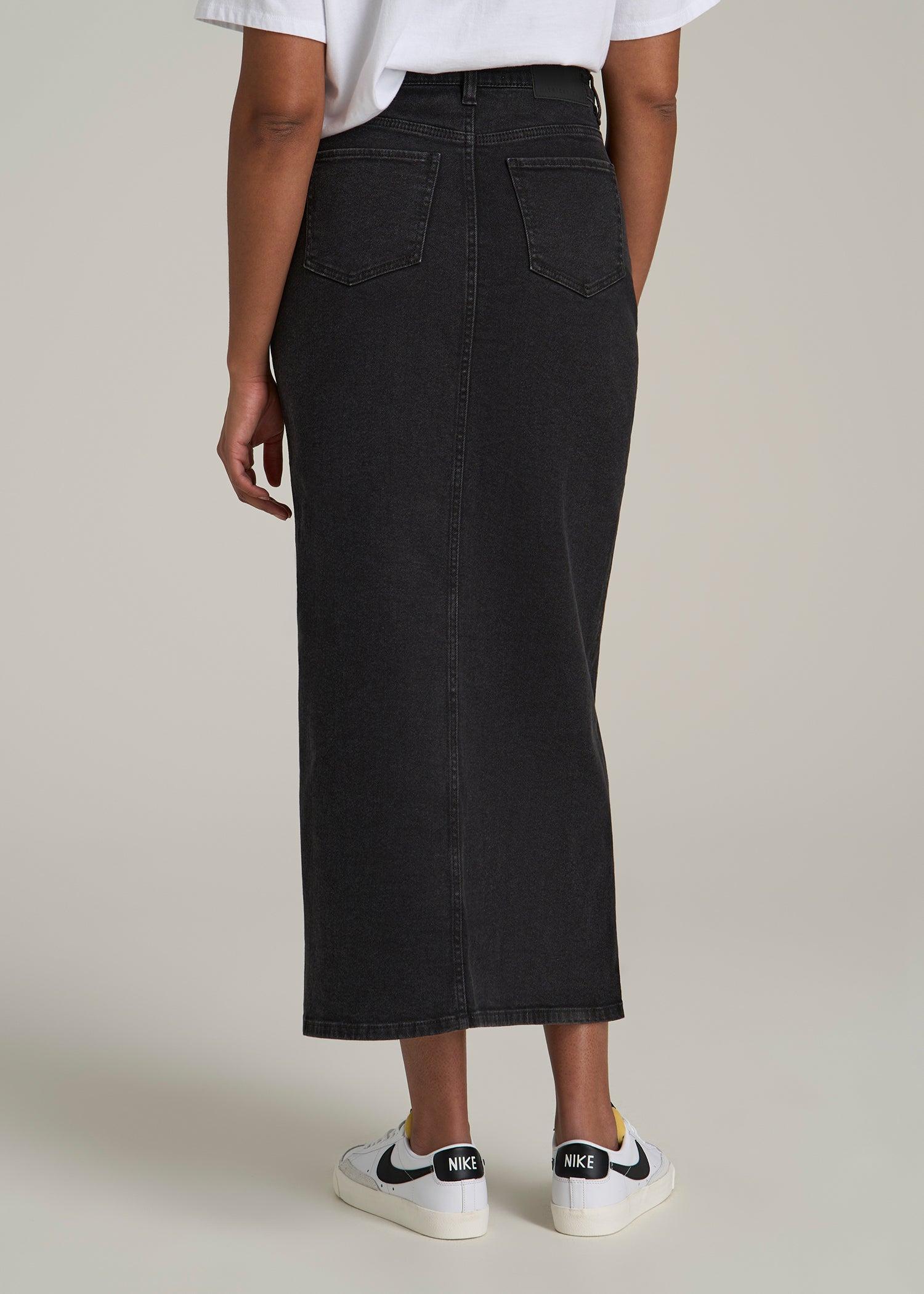 Denim Maxi Skirt for Tall Women in Onyx Black Wash Product Image