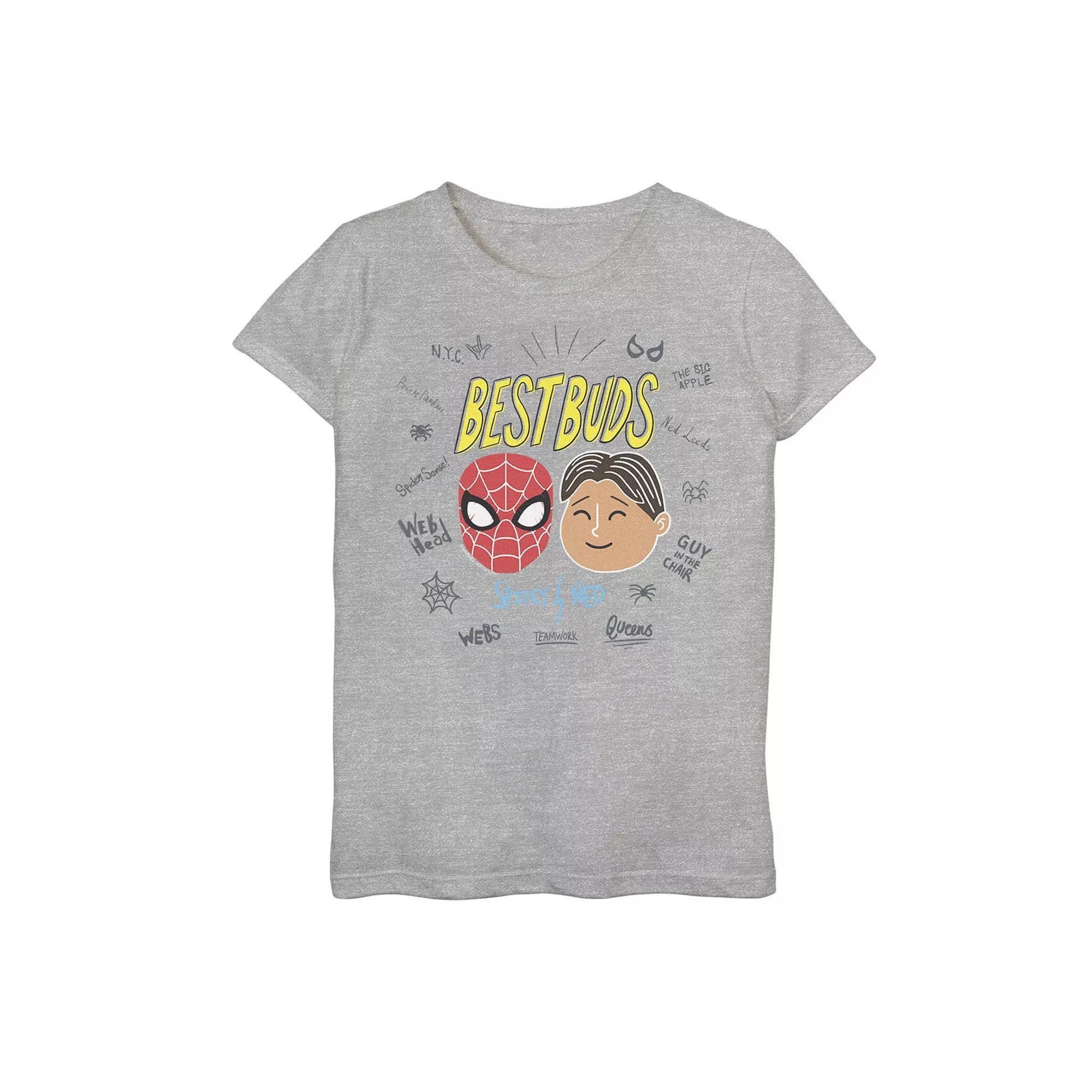 Girls 7-16 Marvel Spider-Man Far From Home Best Buds Word Scatter Graphic Tee, Girls Athletic Grey Product Image