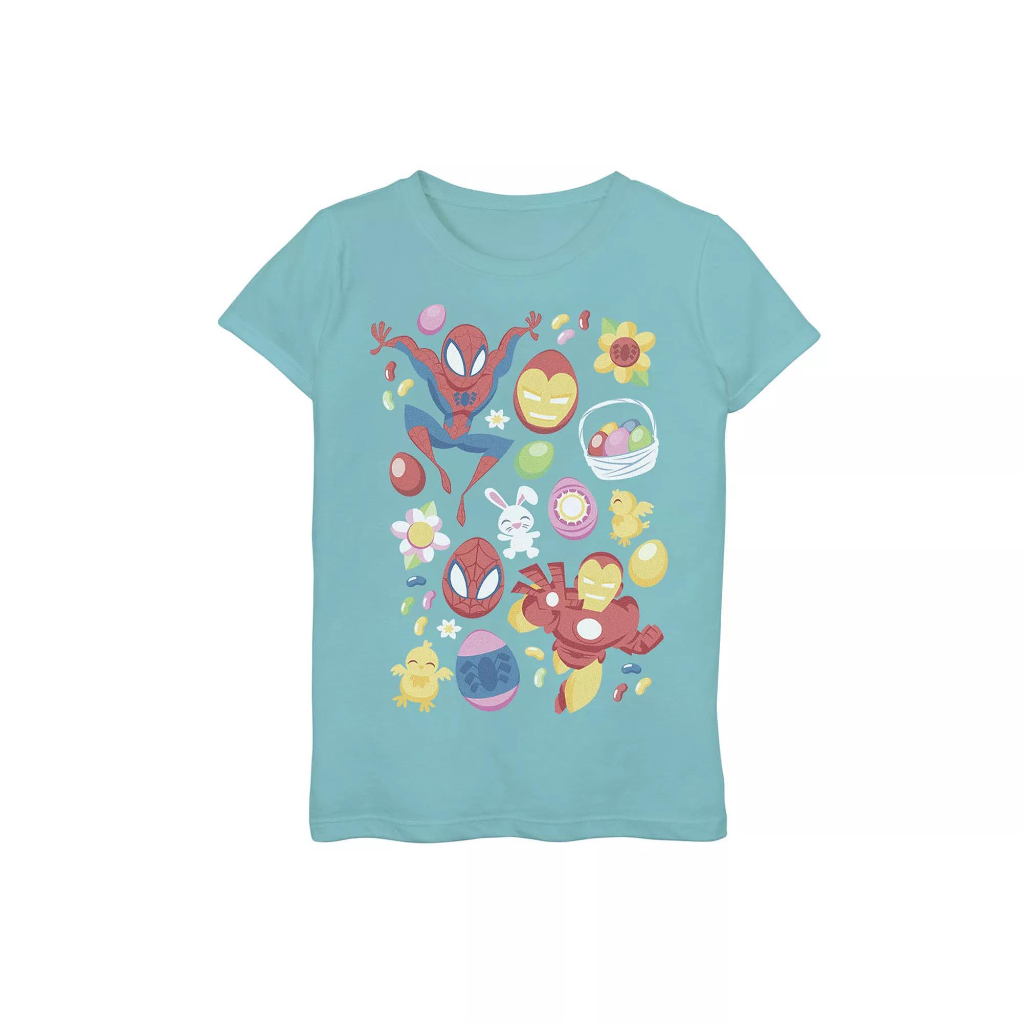 Girls 7-16 Marvel Spider-Man & Iron Man Easter Baskets Tee, Girl's, Size: XL, Tahi Blue Product Image