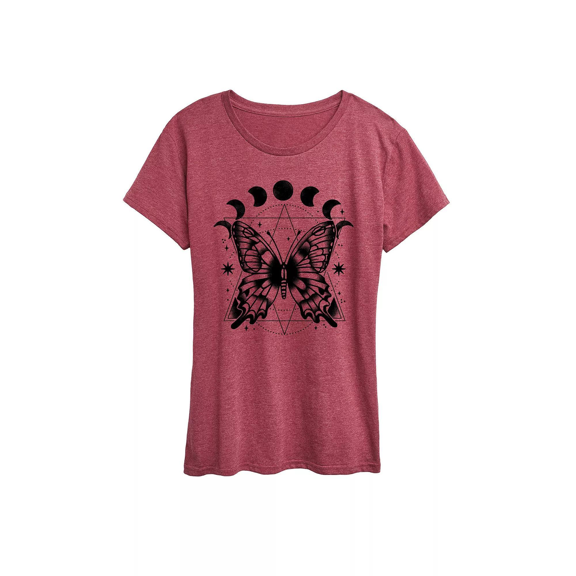 Womens Celestial Butterfly Graphic Tee Grey Dark Red Product Image