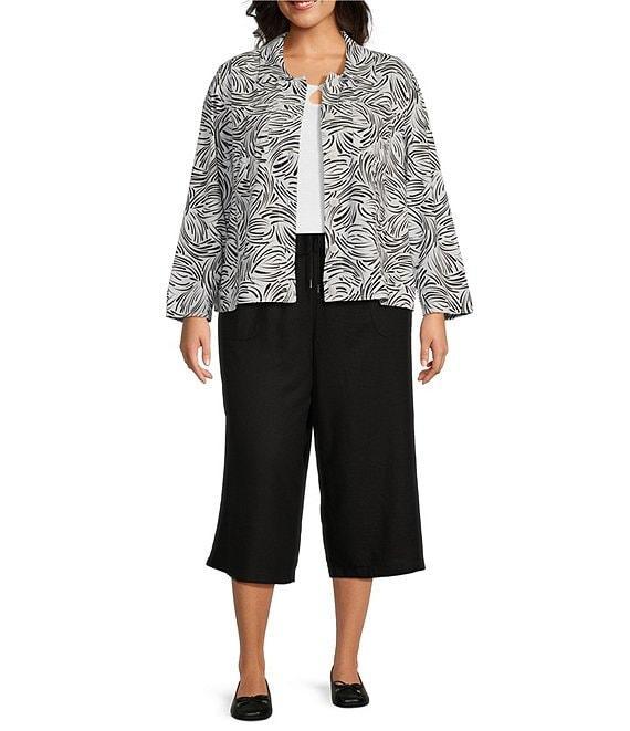 Allison Daley Plus Size 3/4 Sleeve Point Collar Button Front Linen Blend Jacket Product Image