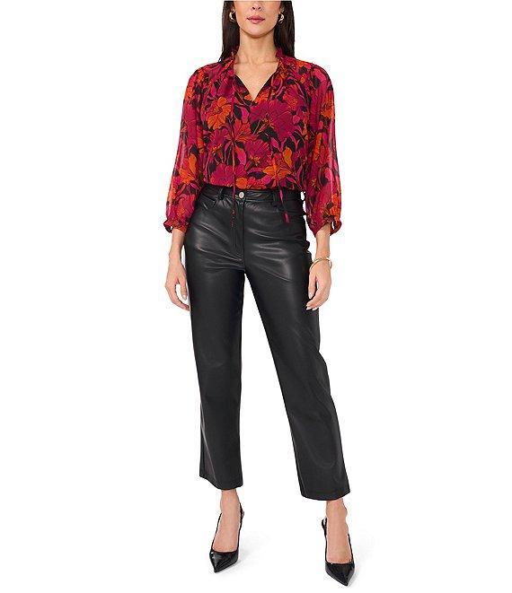 Vince Camuto Woven Floral Print V-Neck 3/4 Raglan Sleeve Blouse Product Image