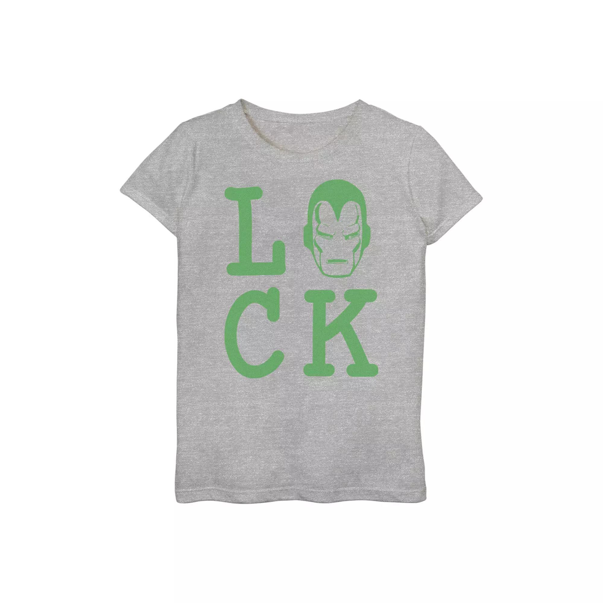 Girls 3-16 Marvel Iron Man "Luck" St. Patrick's Day Tee, Girl's, Size: Large, Athletic Grey Product Image