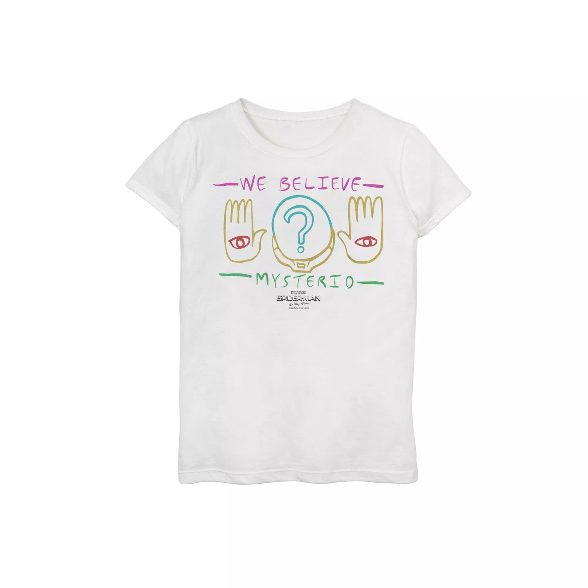 Girls 7-16 Marvel Spider-Man No Way Home Mysterio We Believe Palm Logo Graphic Tee, Girl's, Size: Large, White Product Image