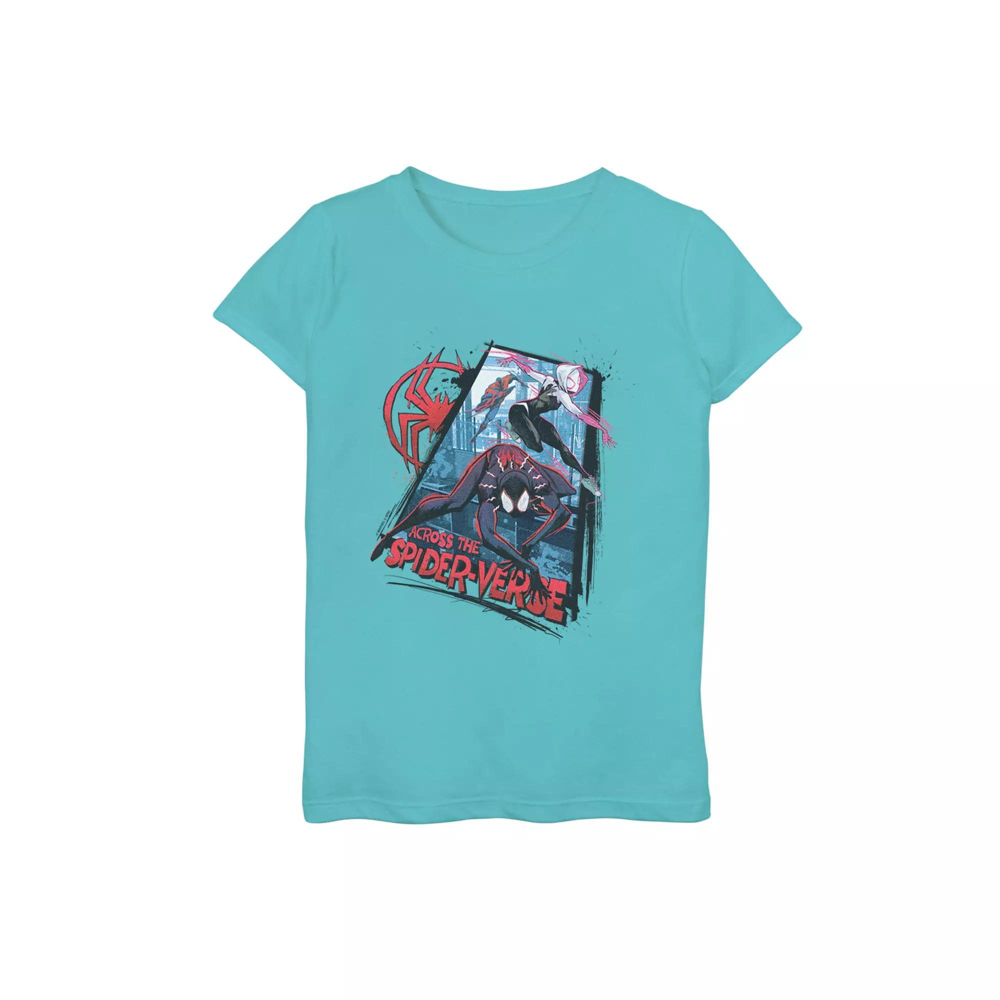 Girls 7-16 Marvel Spider-Man Across The Spider Verse Action Poster Graphic Tee, Girl's, Size: Medium, Tahiti Blue Product Image